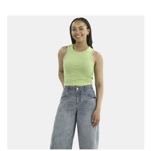 NWT  Women's Ribbed Lime Green Tank Top Size Medium (8-10) - Picture 1 of 4